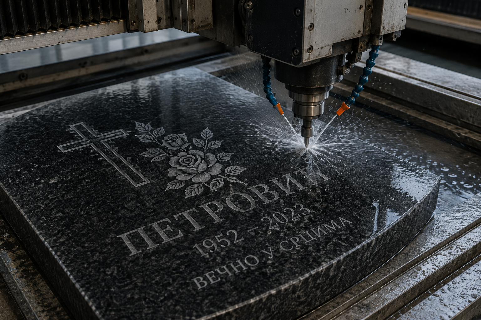 CNC mašina precizno obrađuje i gravira crni granit